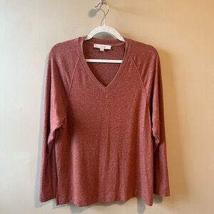 Loft burnt orange cozy soft v neck rayon poly blend sweater small